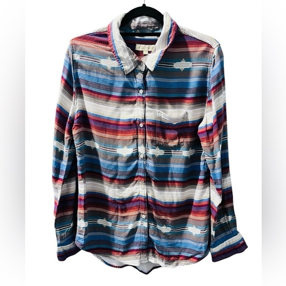 Stetson Serape Southwest Western Rayon Button Up Long Sleeve Blouse Size Medium - Picture 1 of 6